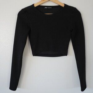 Zara Black Long Sleeve Crop Top